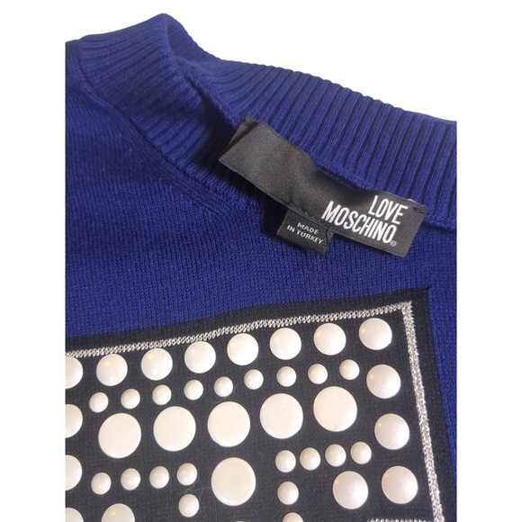 Royal Blue LOVE MOSCHINO Pearly Accent Cotton Sweater SZ Medium - Picture 5 of 7